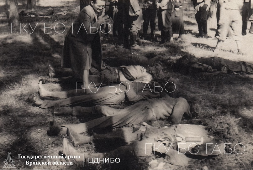  Казненные немцами мирные граждане, заподозренные в связи с партизанами. Фотография периода оккупации.